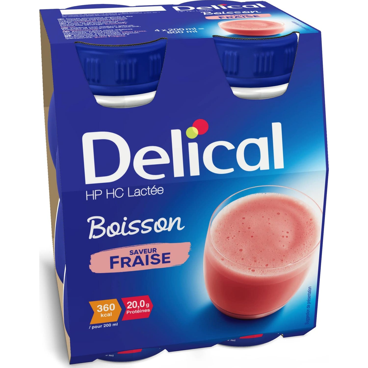 Delical HP HC Lactée Boisson Fraise 4x200ml
