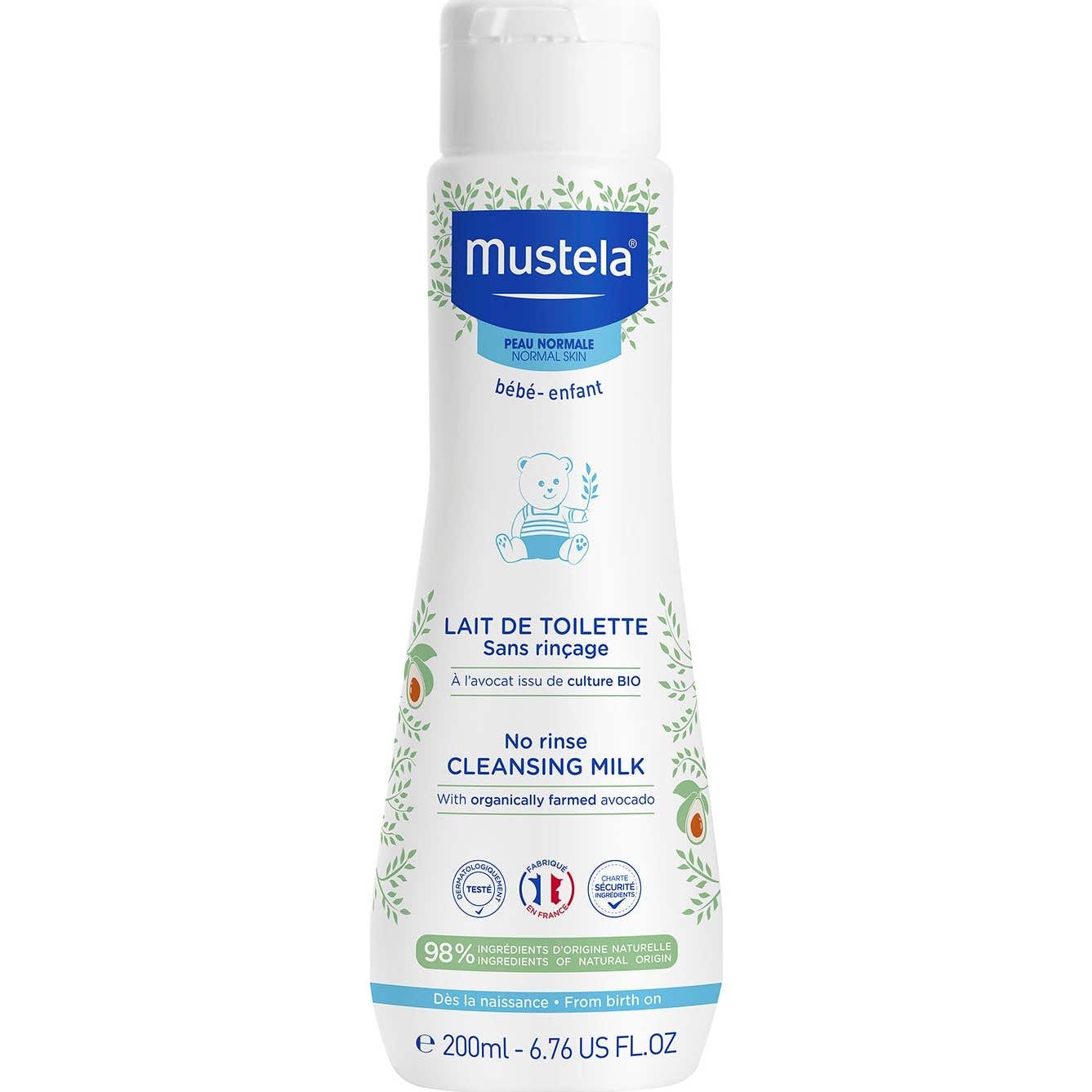 Mustela Lait De Toilette Sans Rinçage À L'Avocat Bio 200ml