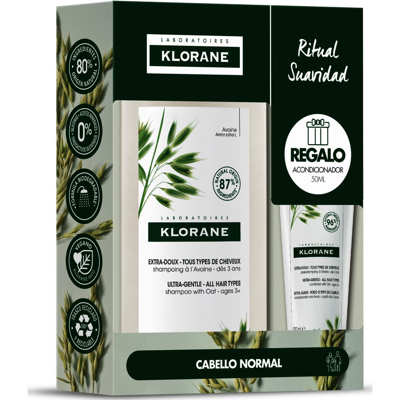 Klorane Champú a la Leche de Avena 400ml + Acondicionador 50ml