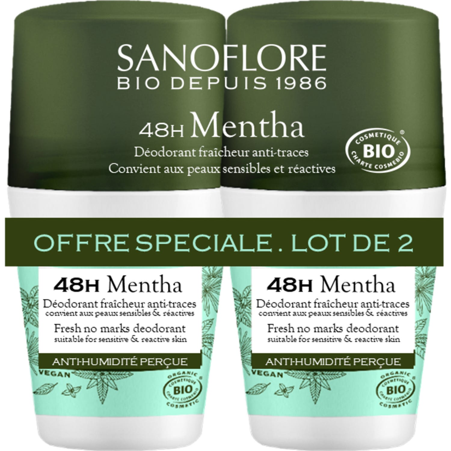 Sanoflore Mentha Déodorant 48h Bio Lot de 2x50ml