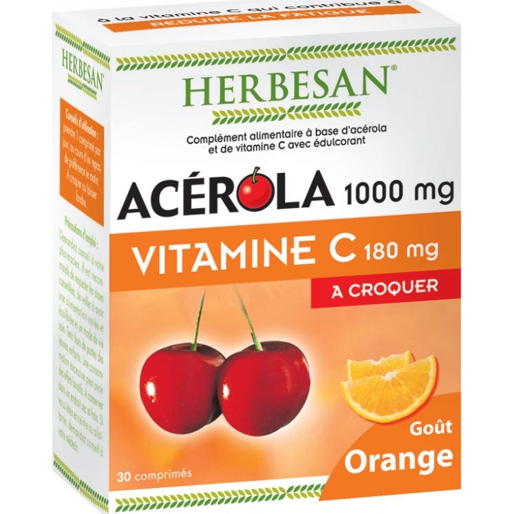 Herbesan Acérola 1000 Goût Orange 30 comprimés à croquer
