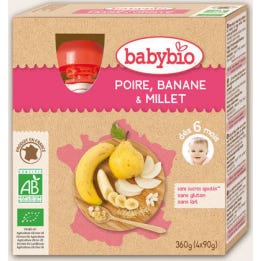 Babybio Mes Fruits Gourde Poire Banane Millet Bio 6 mois 4 x 90 g