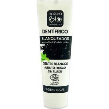 NaturaBio Cosmetics Dentifrice Blanchissant Menthe Bio et Charbon Actif 75ml