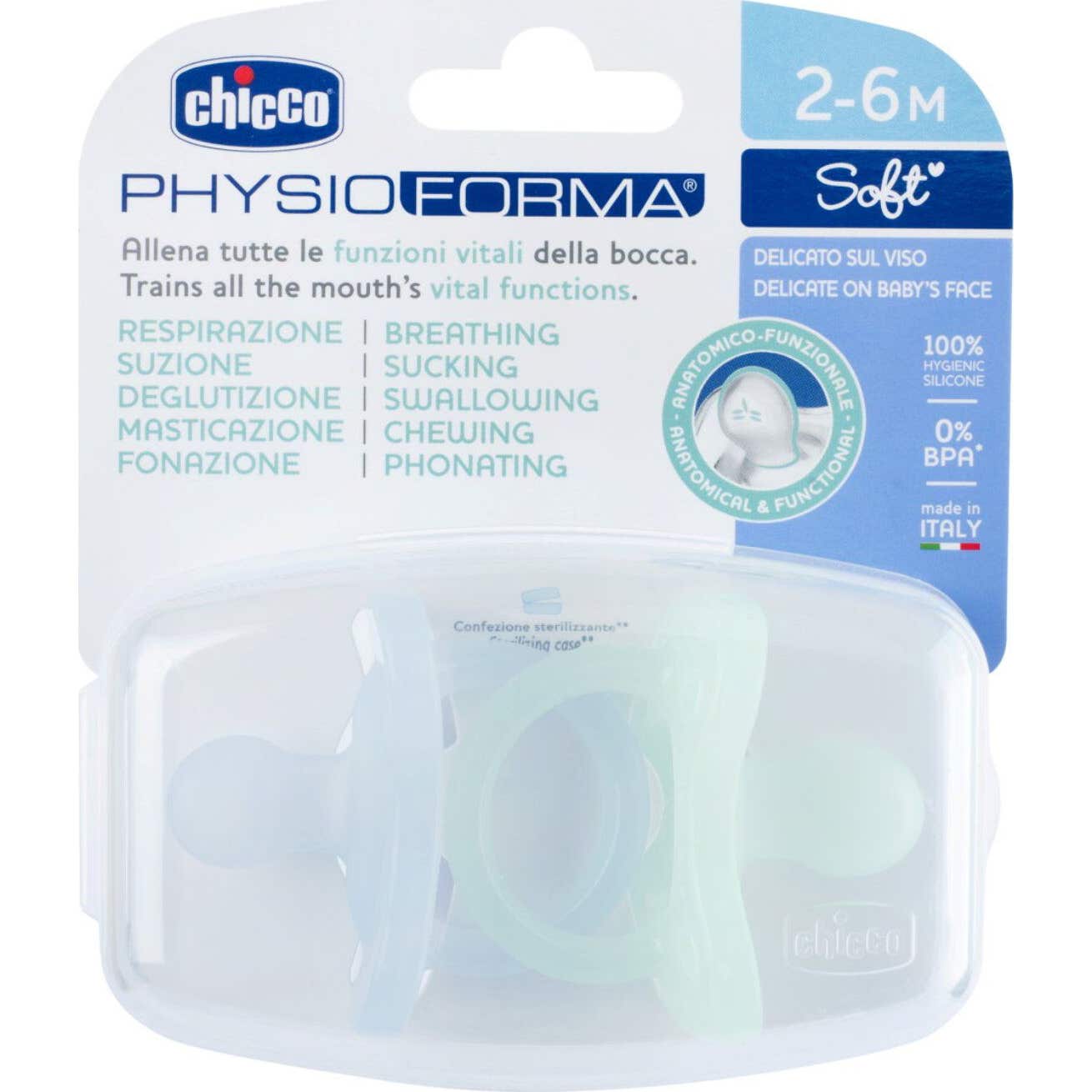 Bleu Chicco Physio Soft Sucette 2-6M 2Uts Taille 2