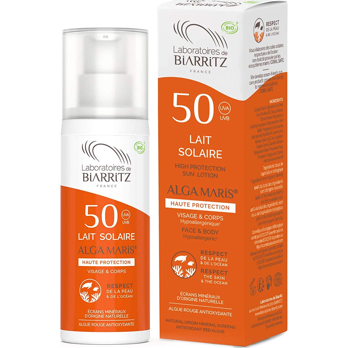 Les Laboratoires De Biarritz Algamaris Lait Solaire Spf50 Certifié Bio