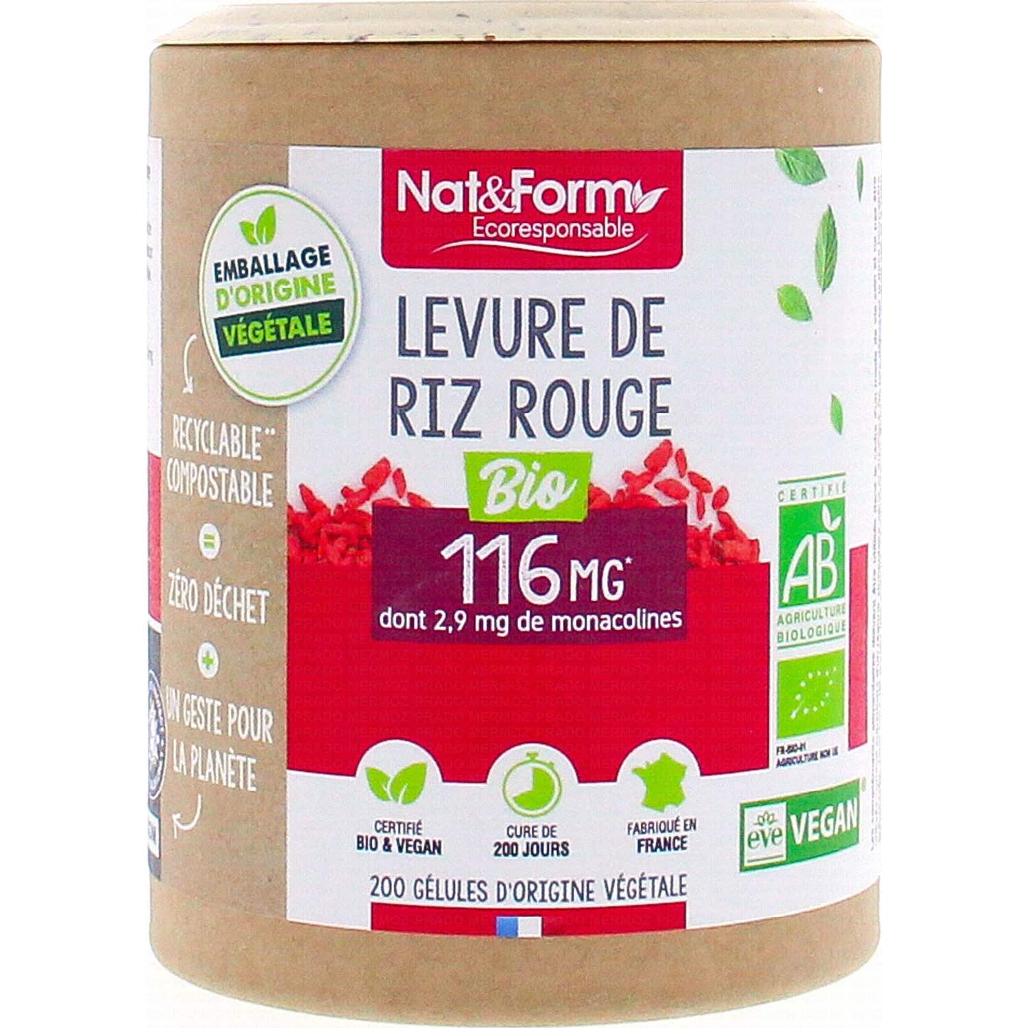 Nat&Form Levure De Riz Rouge Bio 200 Gélules