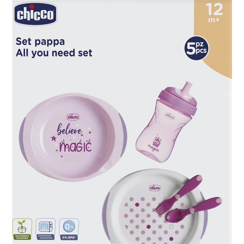 Ensemble complet de repas rose Chicco 12m et plus