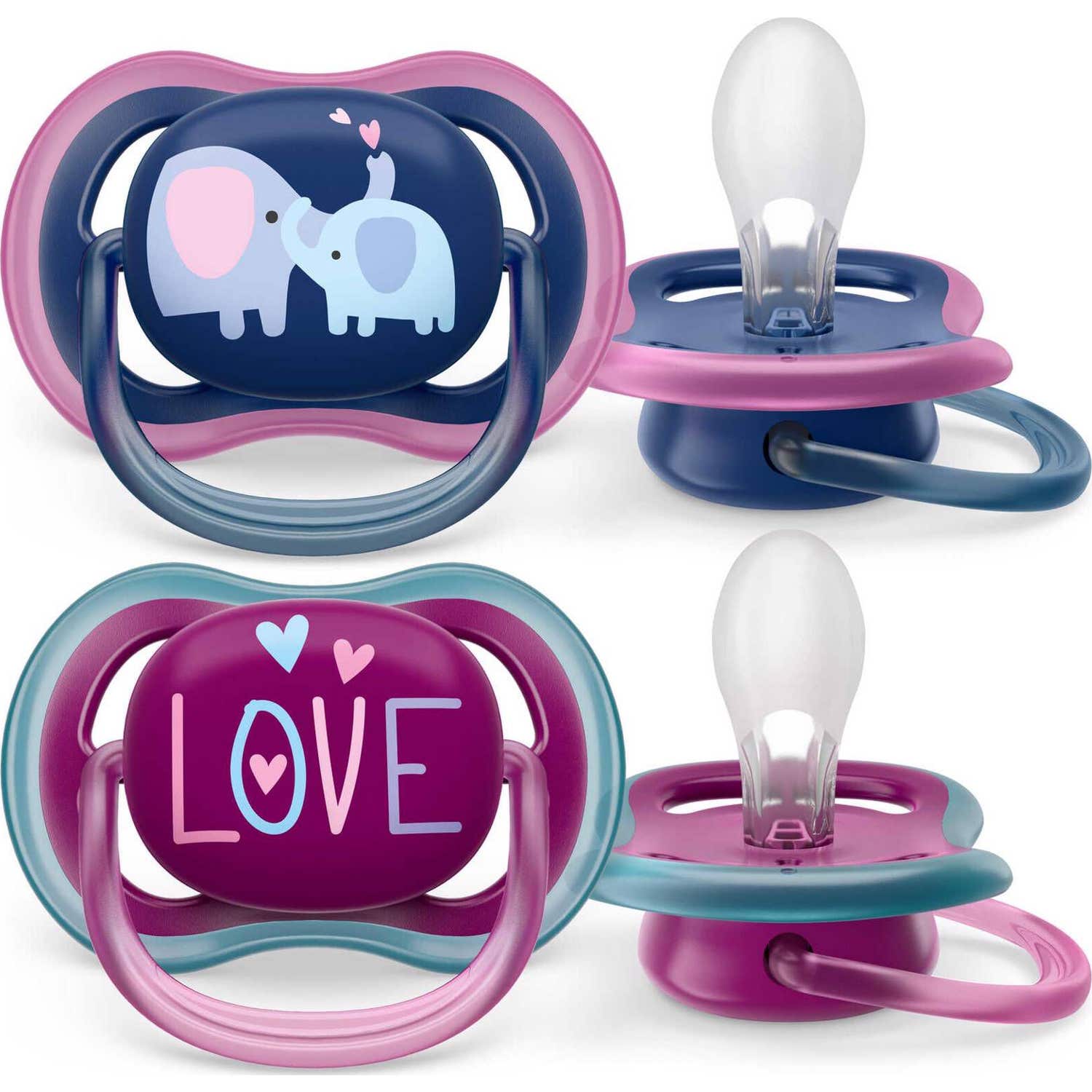 Philips Avent Ultra Air Chupete Love Elefante +18M Girl 2uds