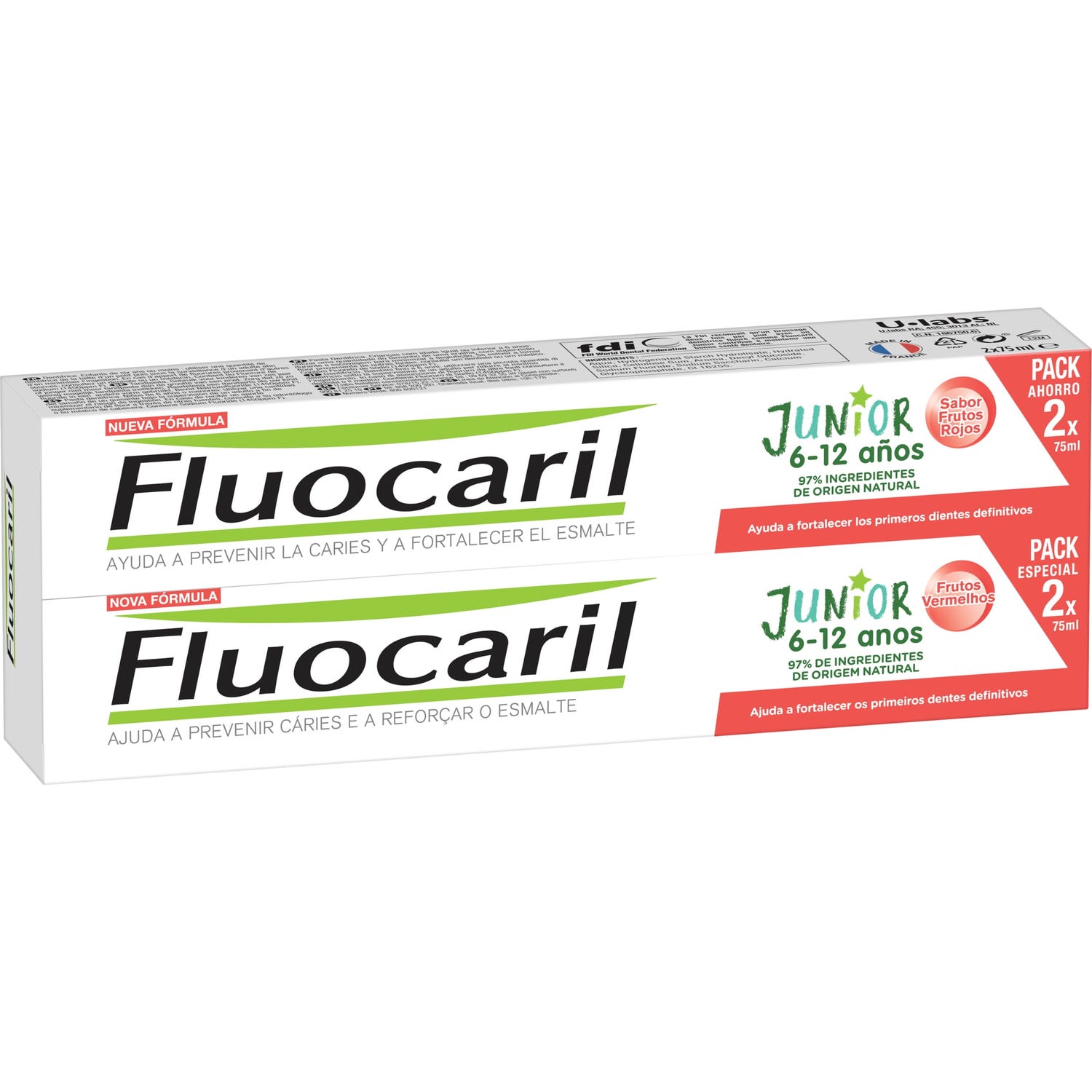 Fluocaril Duplo Junior Pâte de saveur fruits rouges 2x75ml