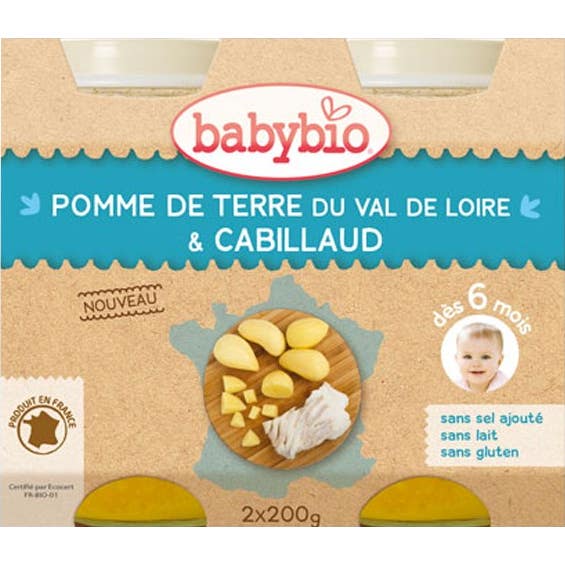 Babybio Petits Pots Menu Pomme de Terre & Cabillaud Sauvage dès 6 mois 2x200g