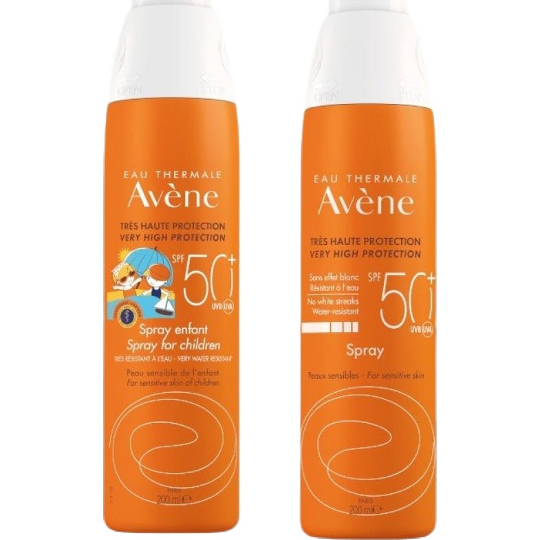 Avène Pack Spray Solaire SPF50+ Peaux Sensibles 200ml + Spray Enfant SPF50+ 200ml