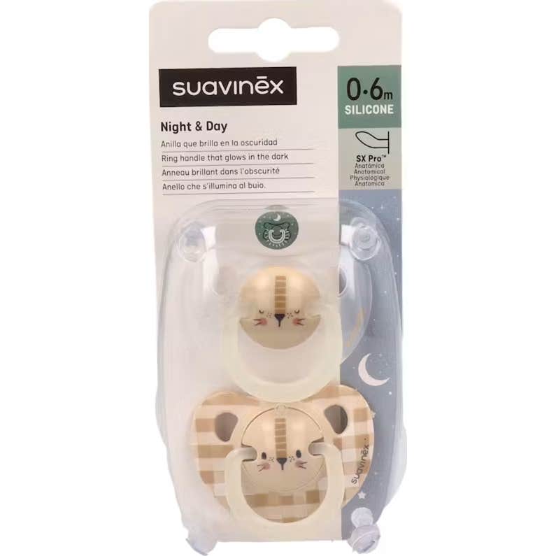 Suavinex sucette anatomique Jour &amp Nuit 0-6 mois Silicone 2 Und.
