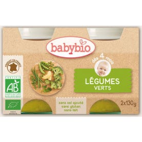 Babybio Petits Pots Légumes Verts Bio dès 4 Mois 2x130g