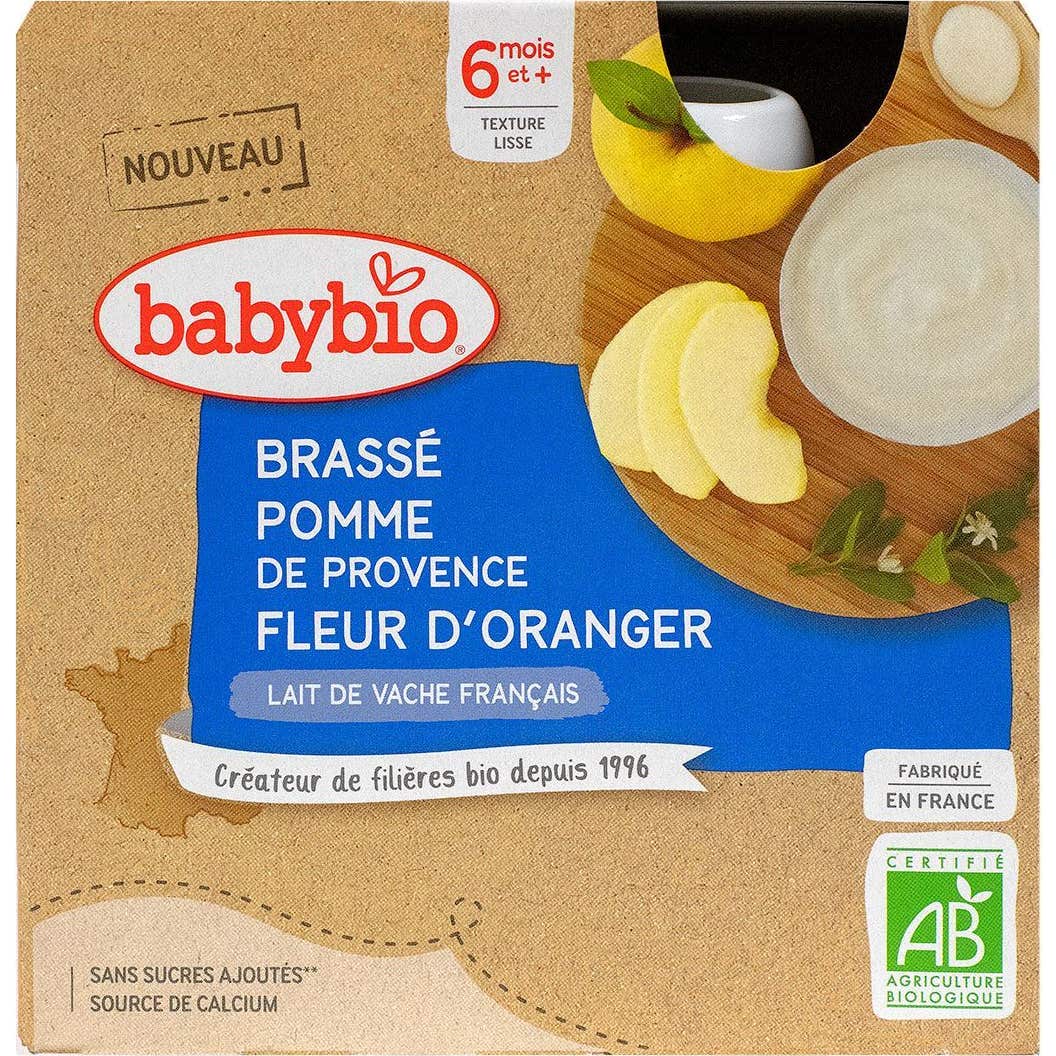 BabyBio Gourdes Brasse Pomme et Fleur D'Orange 4uts 85g