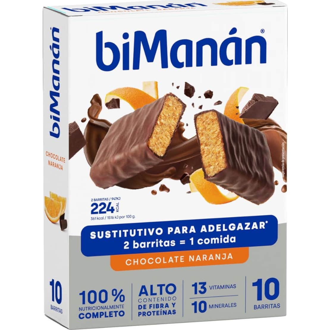 biManán™ Sustitutive sabor sabor chocolate y naranja 8 barritas