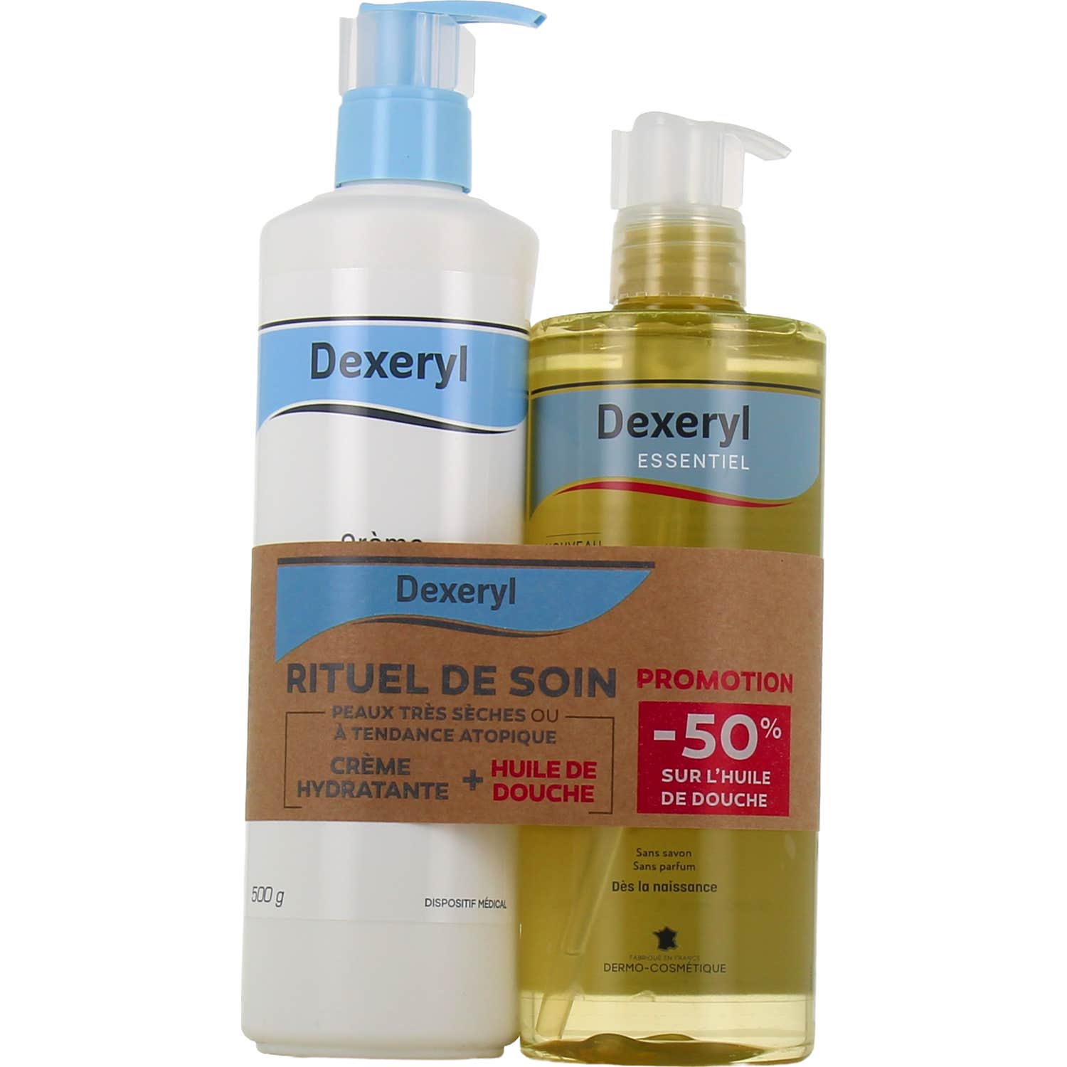 Dexeryl Pack Crème 500g + Huile Douche Apaisant 500ml
