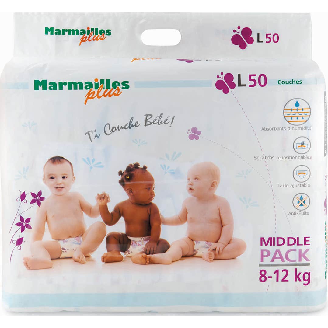Marmailles Plus Couches Bébé Taille L (8-12 kg) 50 unités