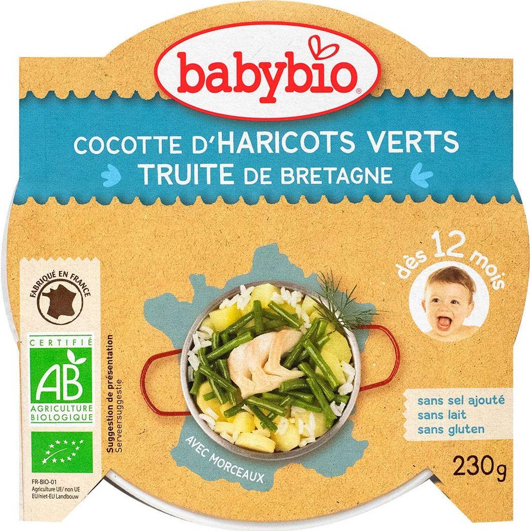 Babybio Mon P'tit Plat Bio Cocotte de Haricots Verts du Val de Loire et Truite 230g