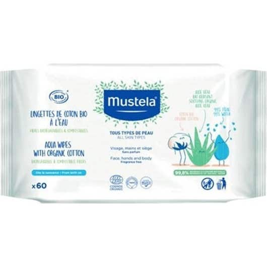 Mustela Lingettes De Coton Bio À l'Eau 60 Unités