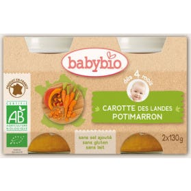 Babybio Petits Pots Potimarron Carotte Bio dès 4 mois 2 x130g