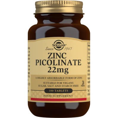 Solgar Zinc Picolinate 22mg 100 Tablettes