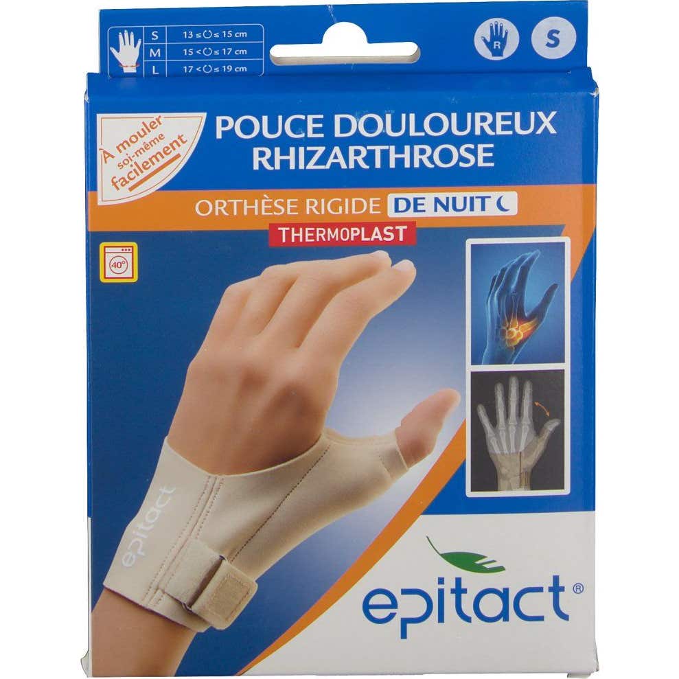Epitact - Orthèse Rigide de Nuit Thermoformable Pouce Douloureux Rhizartrose Main Droite Taille S