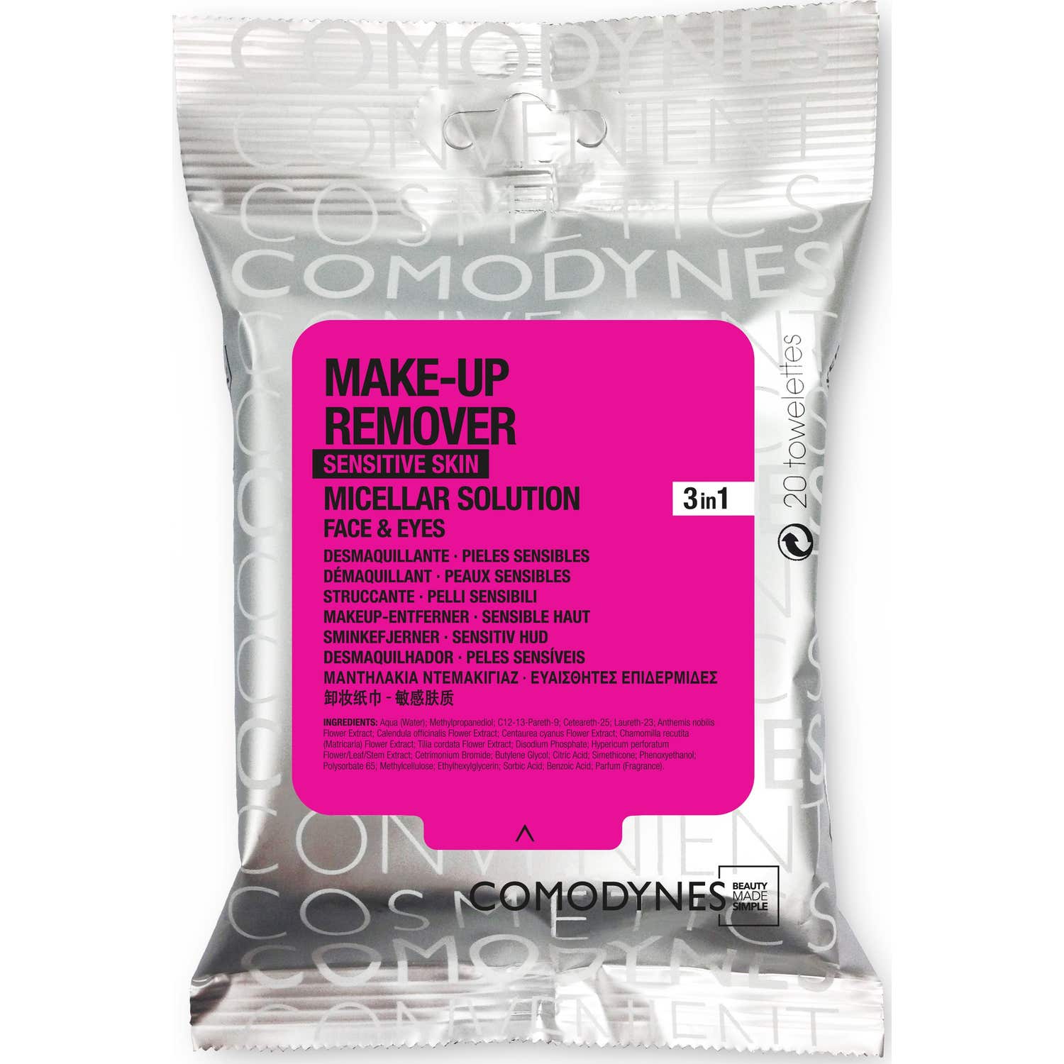 Comodynes Make Up Remover Lingettes Démaquillantes Peau Sensible 20 unités