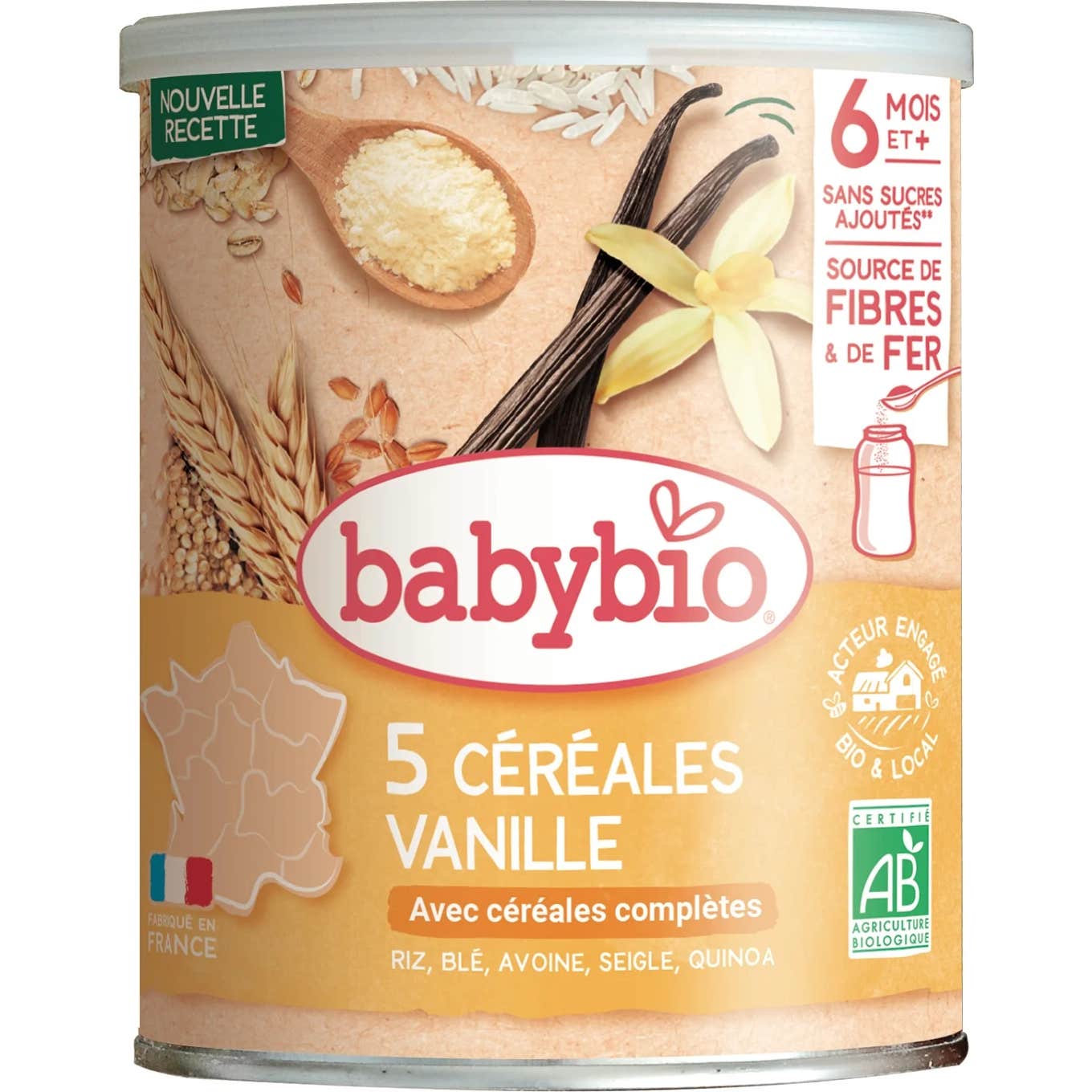 Babybio 5 Céréales Vanille Bio 6m+ Bio 220g