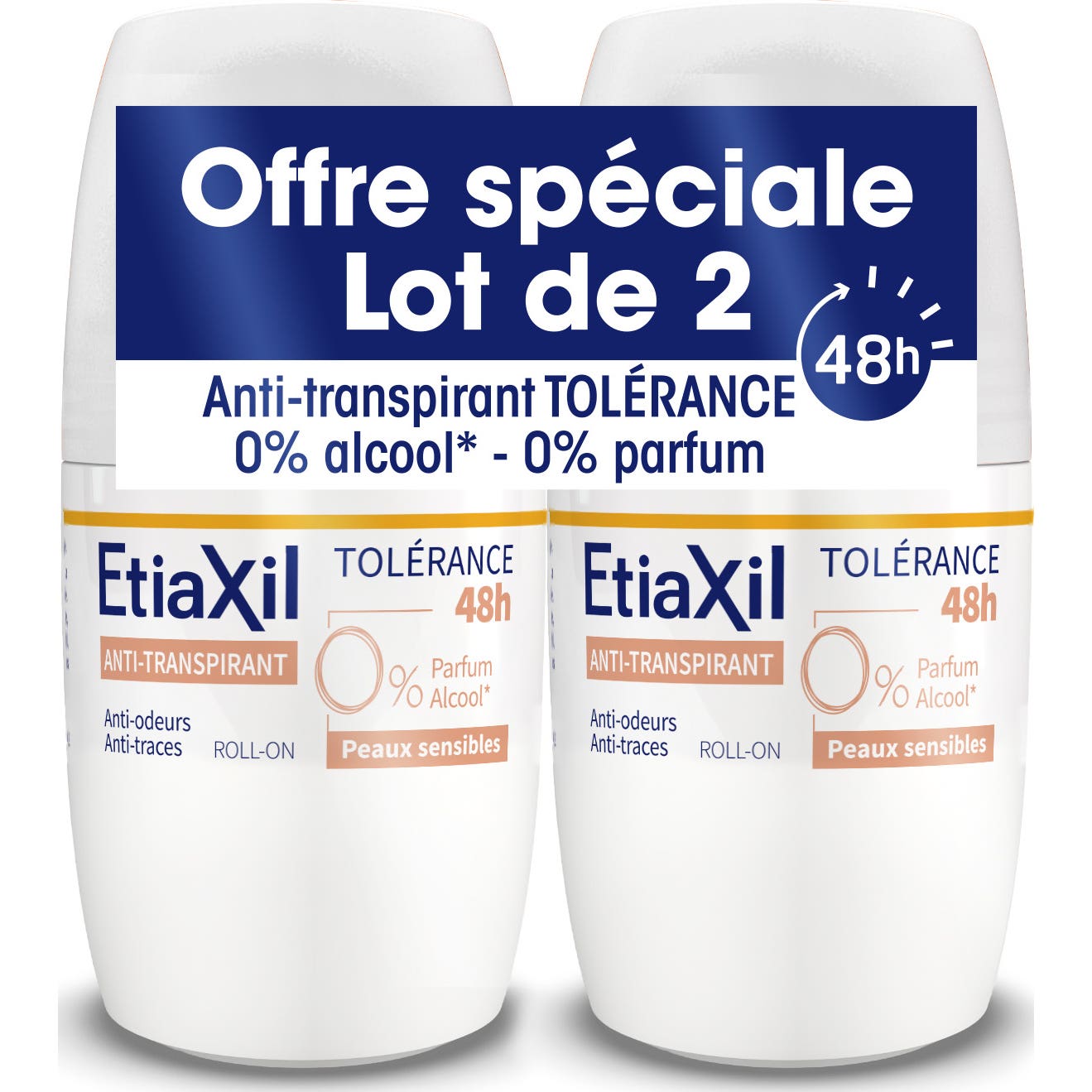 Etiaxil Dédorant Anti-Transpirant Tolérance 48h Peaux Sensibles Roll-On 2x50ml