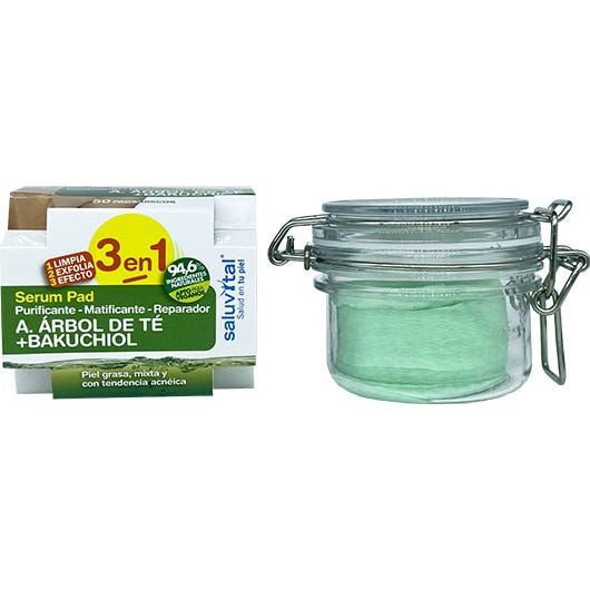 Saluvital Discos Serum Pad Árbol de Té + Bakuchiol para Piel mixta y grasa 50 discos