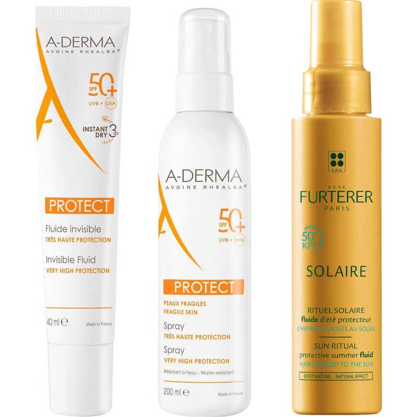 A-Derma Pack Protect SPF50+ Fluido Solar Invisible 40ml + Spray Solar 200ml + Fluido Solar Protector KPF50 100ml