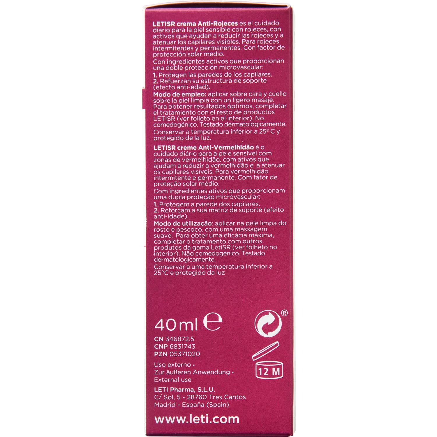 Crème anti-rougeurs LetiSR 40ml