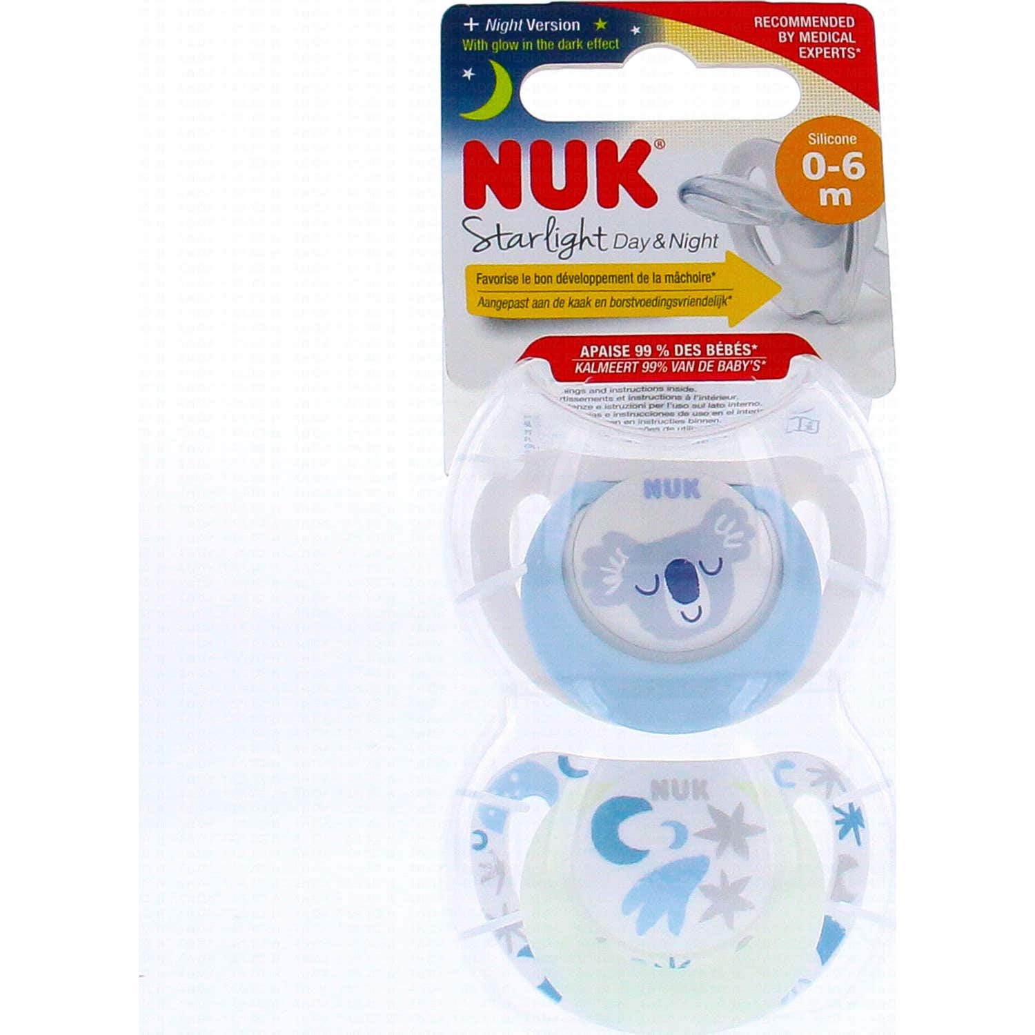 Nuk Starlight Jour et Nuit Sucettes 0-6 Mois 2uts