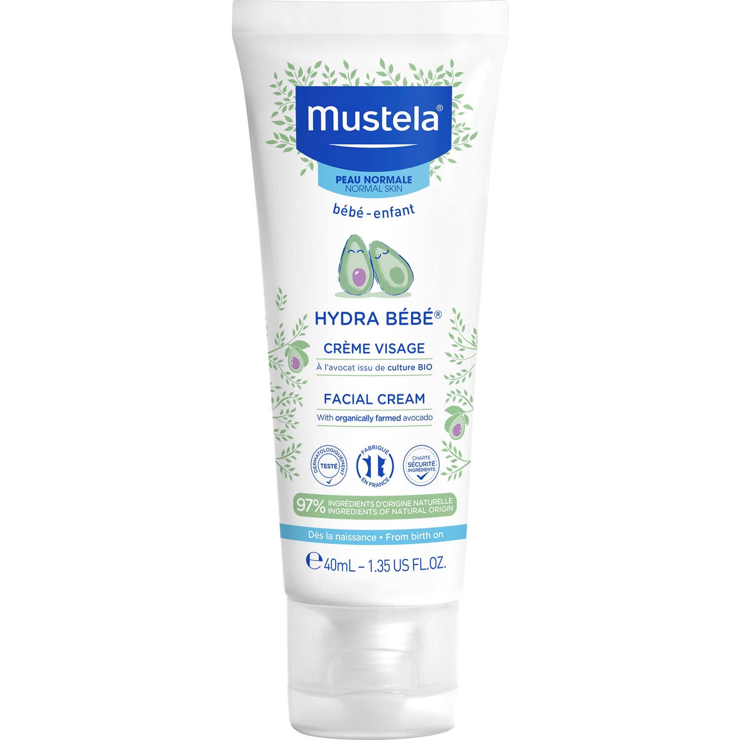 Mustela Hydra Bebé Crème Visage À L'Avocat Bio 40ml
