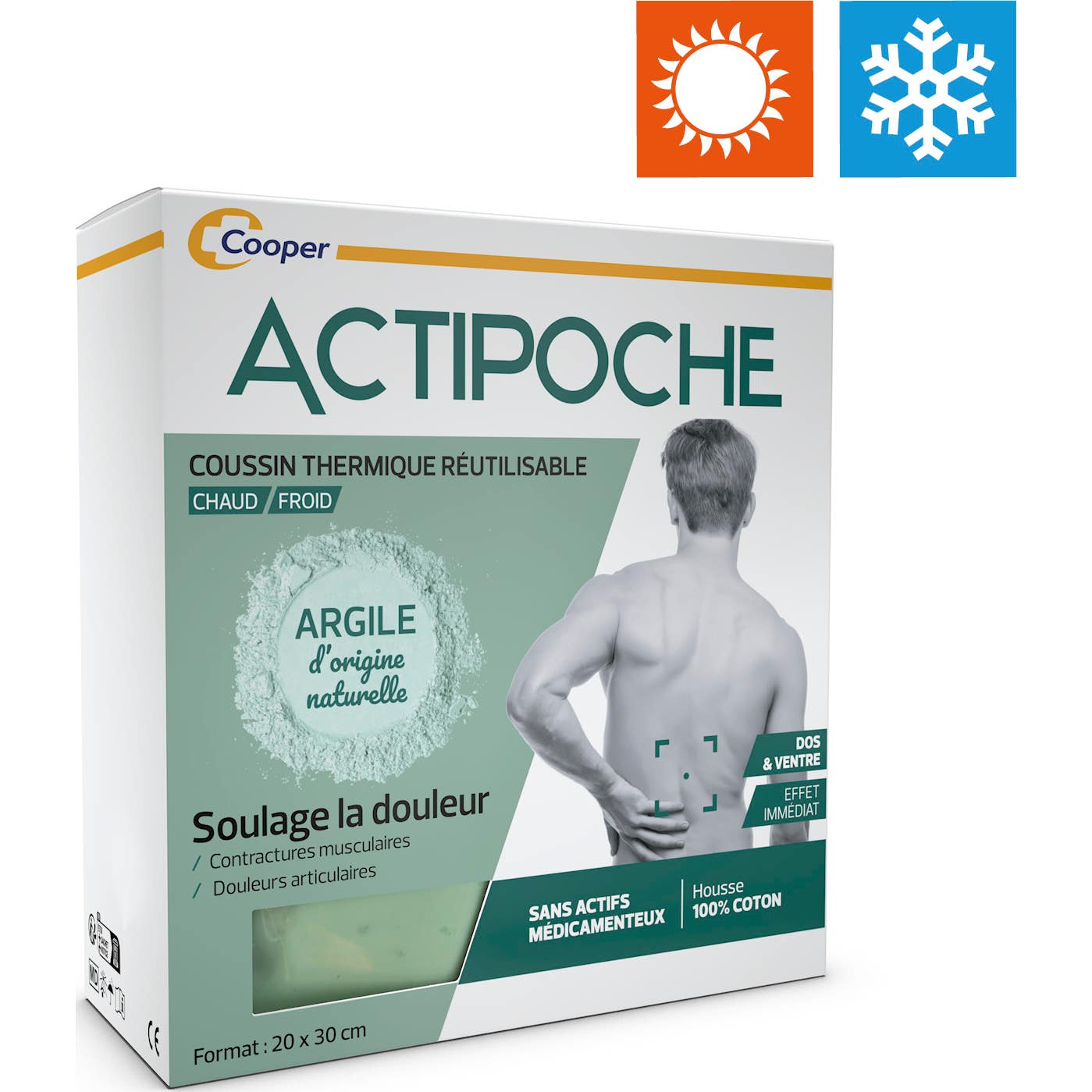 Actipoche Coussin Thermique Dos et Ventre à l'Argile 20x30cm