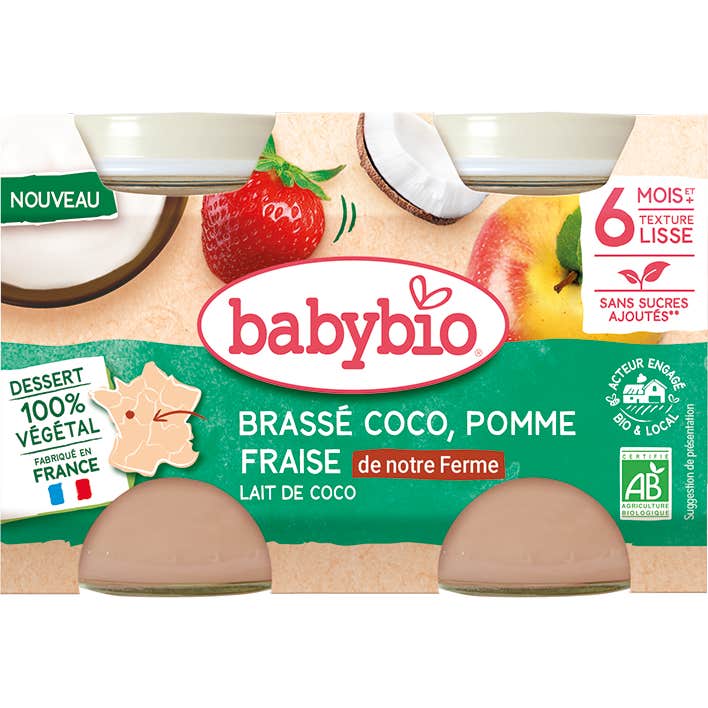 BabyBio Brassé Coco Pomme Fraise Bio 2x130 g
