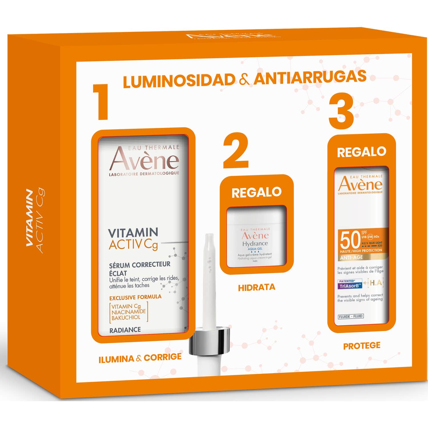 Avène Pack Vitamin Activ Cg Sérum 30ml + Hydrance Aqua-Gel 7ml + Fluide Solaire Anti-Âge SPF50 5ml