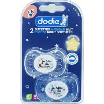 Dodie Sucette 2Ème Age Duo Nuit Silicone Sans Anneau N°36, Coloris Aléatoire