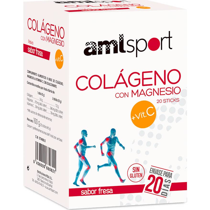 Amlsport Collagène avec Magnésium et Vitamine C Goût Fraise 20 bâtonnets