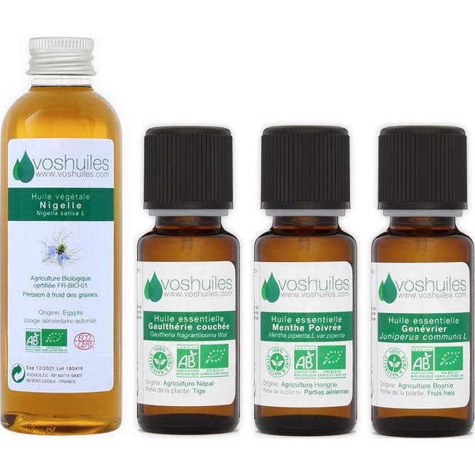 Voshuiles Kit « Massage Du Dos » 3 Huiles Essentielles Bio Et 1 Huile Végétale Bio