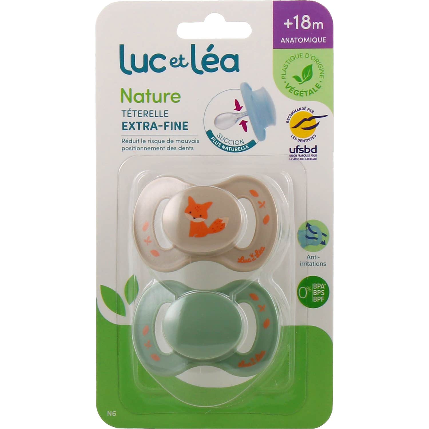 Luc et Léa Nature Sucette Anatomique Renard +18M 2 Unités