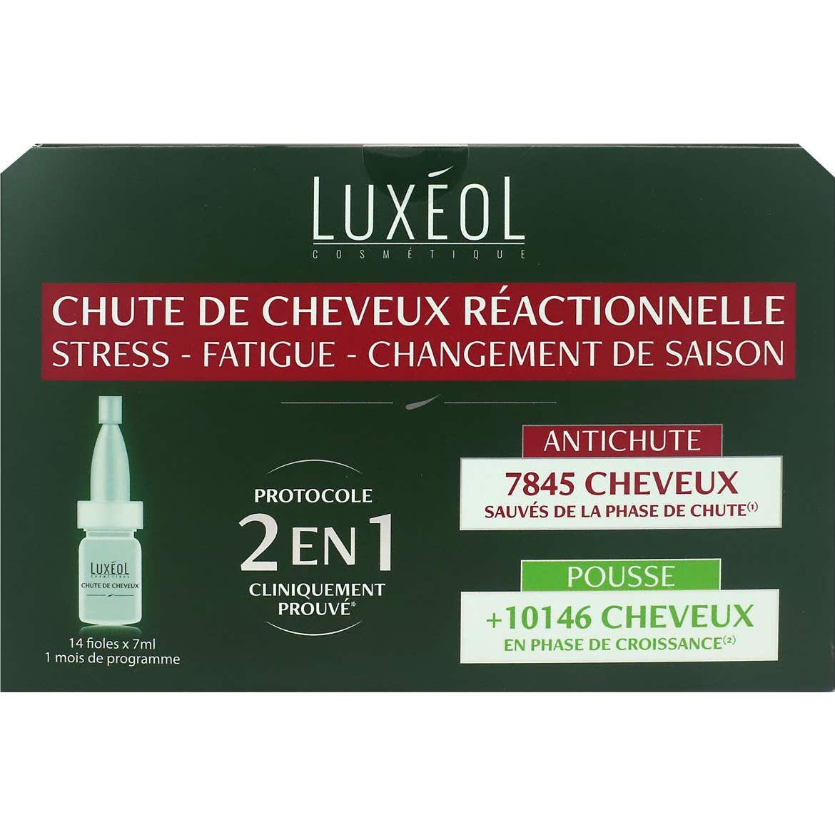 Luxéol Chute de Cheveux Réactionnelle Protocole 2en1 14 Fioles