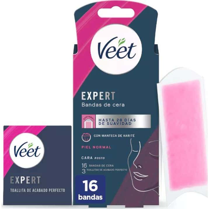Veet Expert Bandas de Cera Depilatoria Facial Piel Normal 16uds