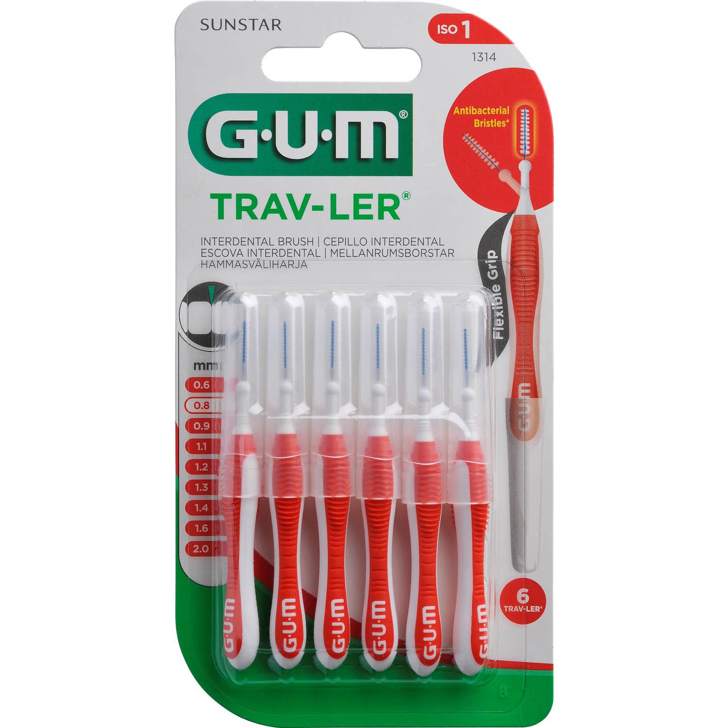 gum TravLer Brossettes Interdentaires 0,8Mm Réf.1314 4 Unités