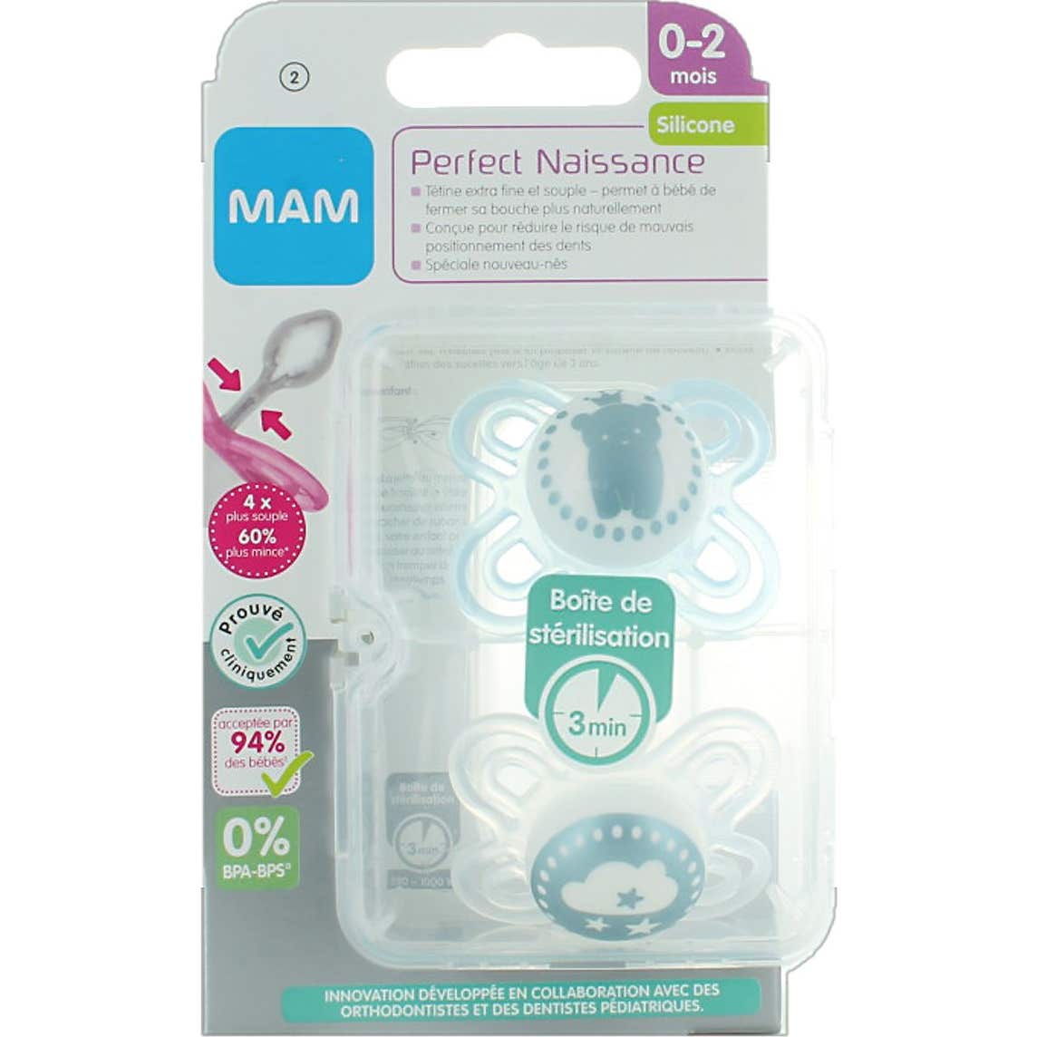 Mam 2 Sucettes Perfect Naissance Silicone 0-2 Mois 2 Unités