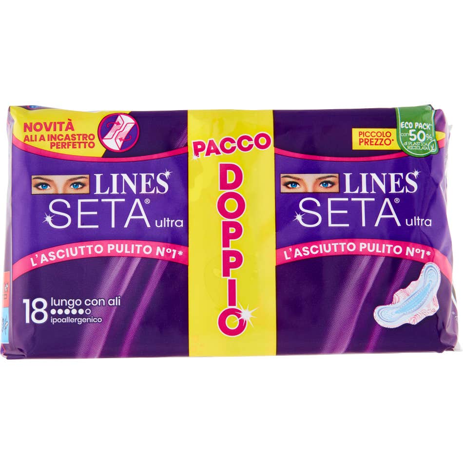 Lines Seta Ultra Serviettes Longue avec Ailes 18uts