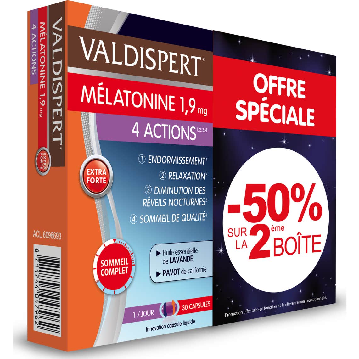 Valdispert Mélatonine 1,9mg 4 Actions 2x30 Capsules