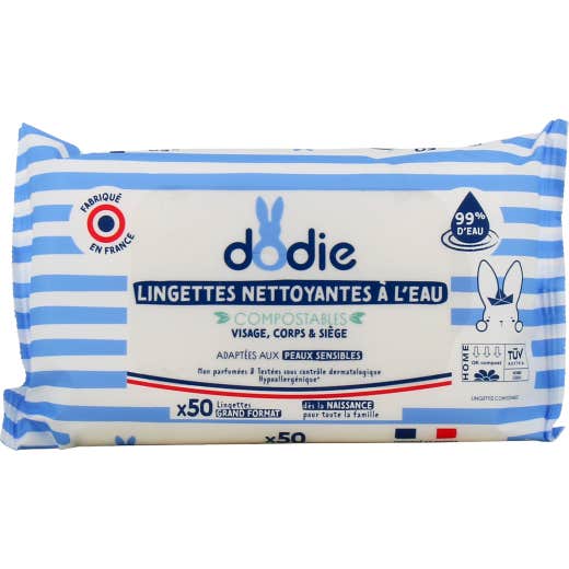 Dodie Lingettes Nettoyantes À L’Eau Compostables 50 Lingettes