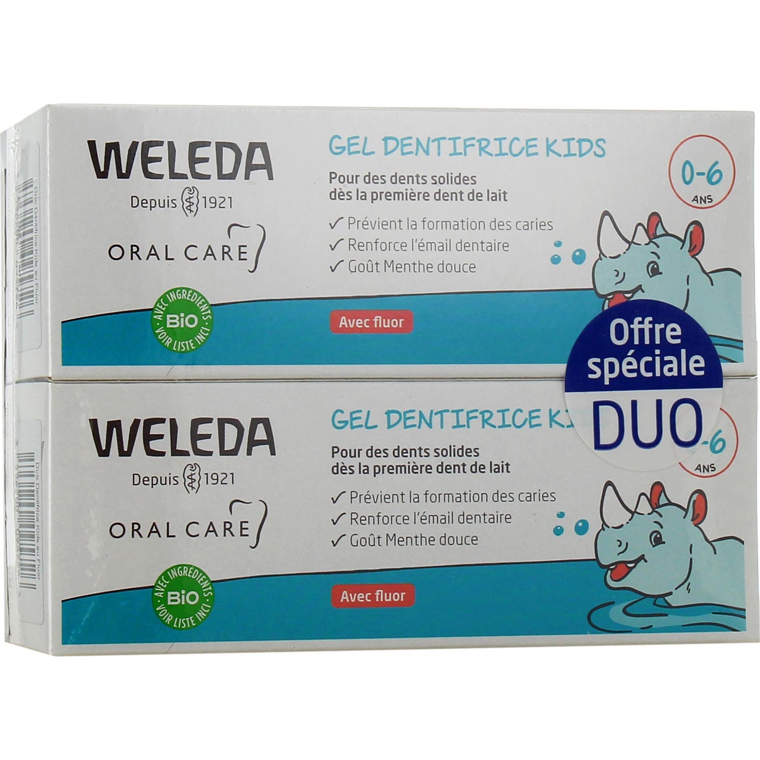 Weleda Gel Dentifrice Kids 0-6 Ans avec Fluor 2x50 ml