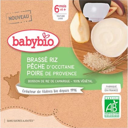BabyBio Gourdes Riz Peche Poire 4uts 85g